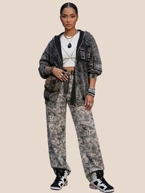 PrettyLittleThing Palm Leaf Jacquard Wide Leg Jogger US Size 0 NWT Oversized